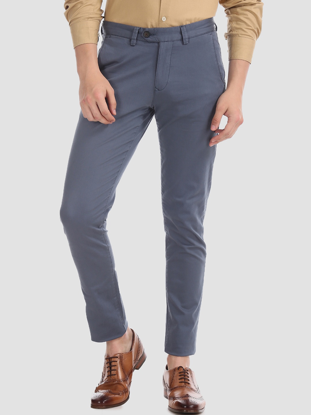 AD By Arvind Men Blue Slim Fit Solid Regular Trousers