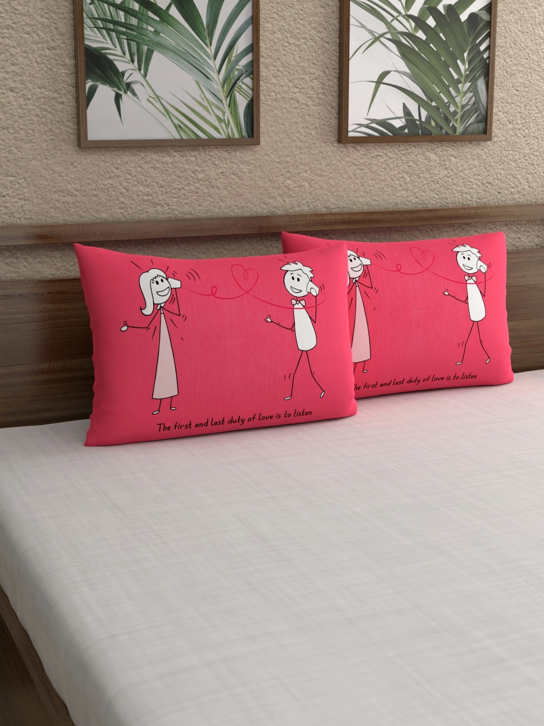

My Room Set of 2 Pink & White Printed 210 TC Pillow Covers