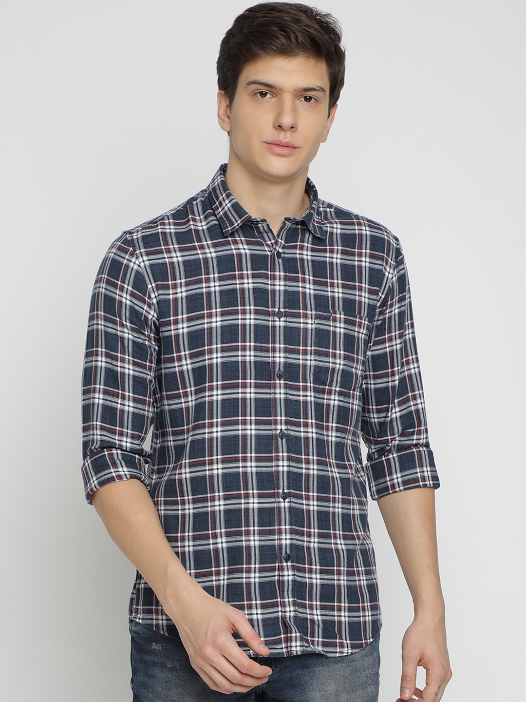 

Crocodile Men Blue Classic Slim Fit Checked Casual Shirt