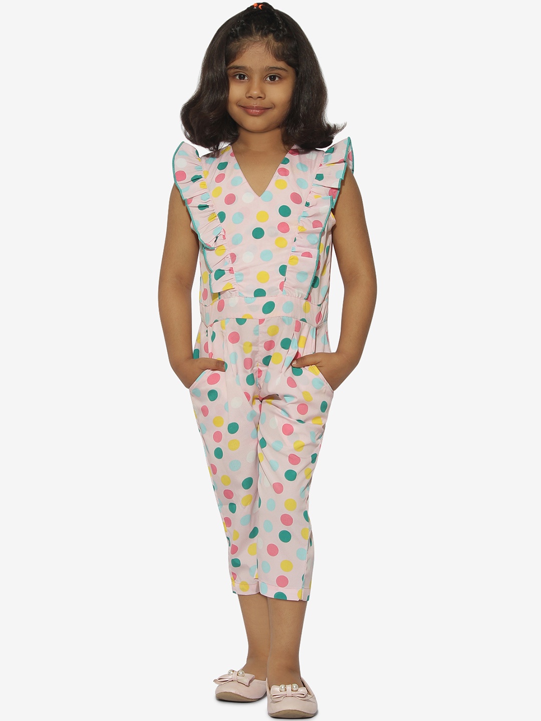 

Stylo Bug Girls Pink & White Printed Culotte Jumpsuit
