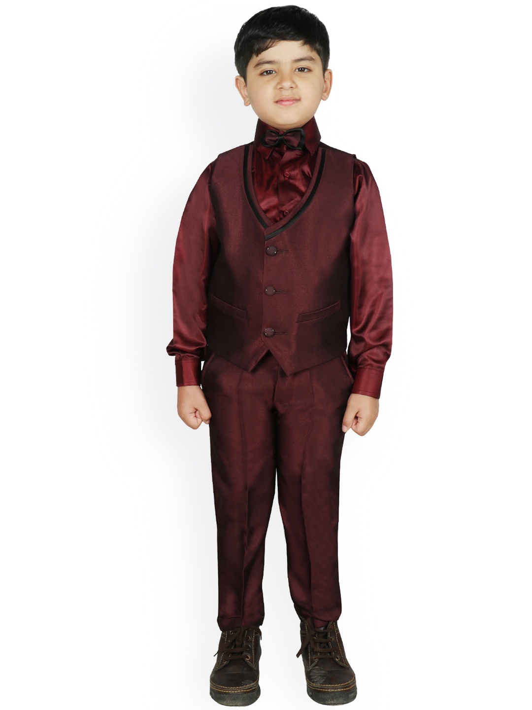 

SG YUVRAJ Boys Maroon Self Design Single-Breasted Party Suit