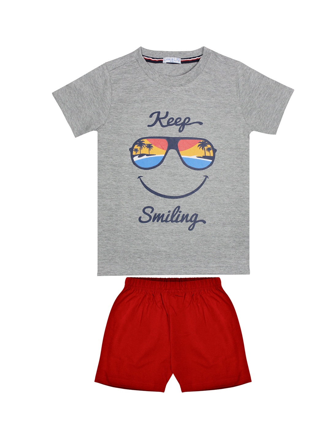 

Luke & Lilly Boys Grey Melange & Red Printed T-shirt with Shorts