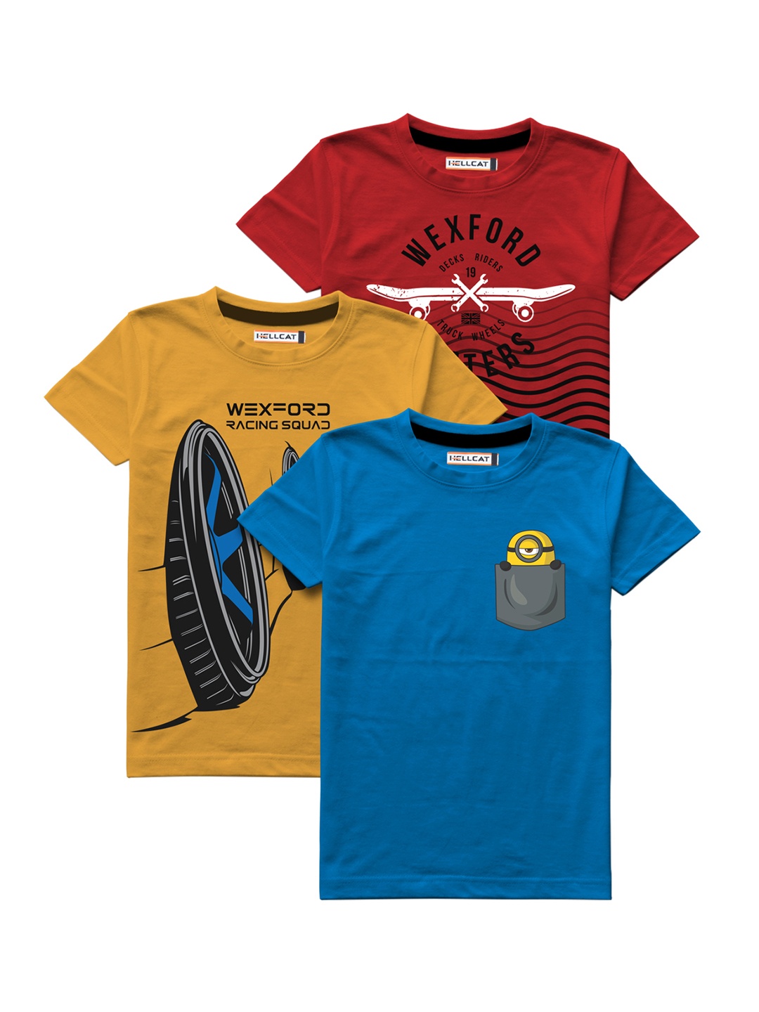 

HELLCAT Boys Pack Of 3 Multicoloured Printed T-shirts, Multi