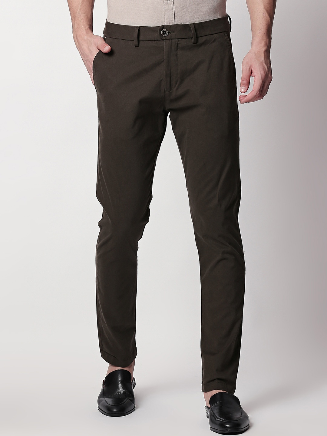 

RARE RABBIT Men Olive Green Regular Fit Solid Regular Trousers