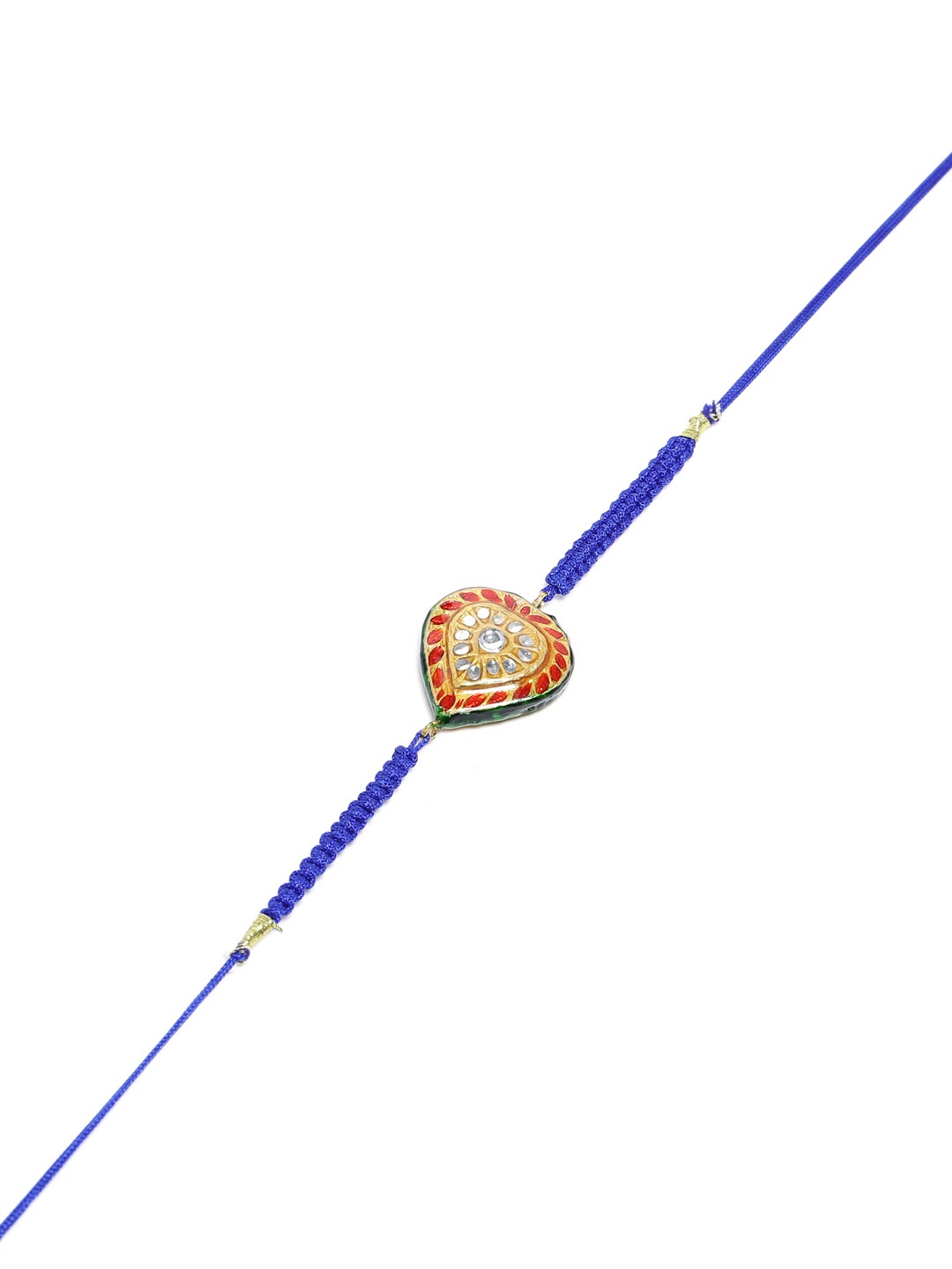 

Shoshaa Gold-Plated Blue & Red Kundan Reversible Meenakari Single Bhai Rakhi