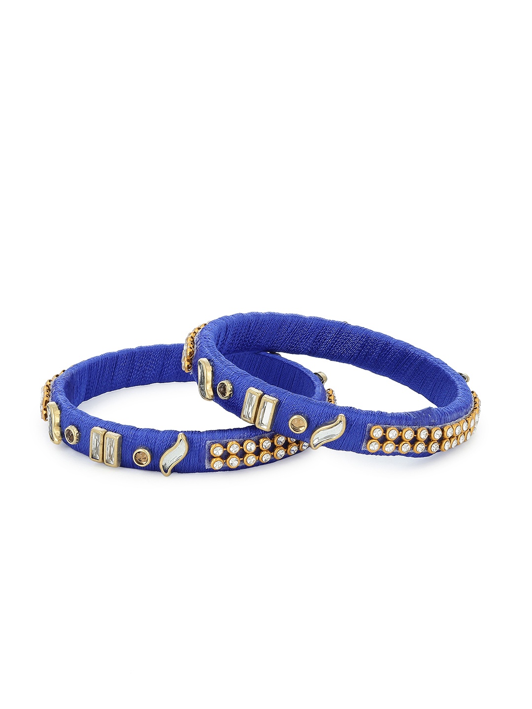 

AKSHARA Girls Set of 2 Blue & White Kundan-Studded Handcrafted Silk Thread Bangles