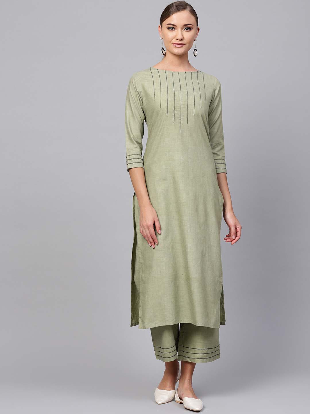 

Indo Era Women Olive Green Solid Straight Kurta