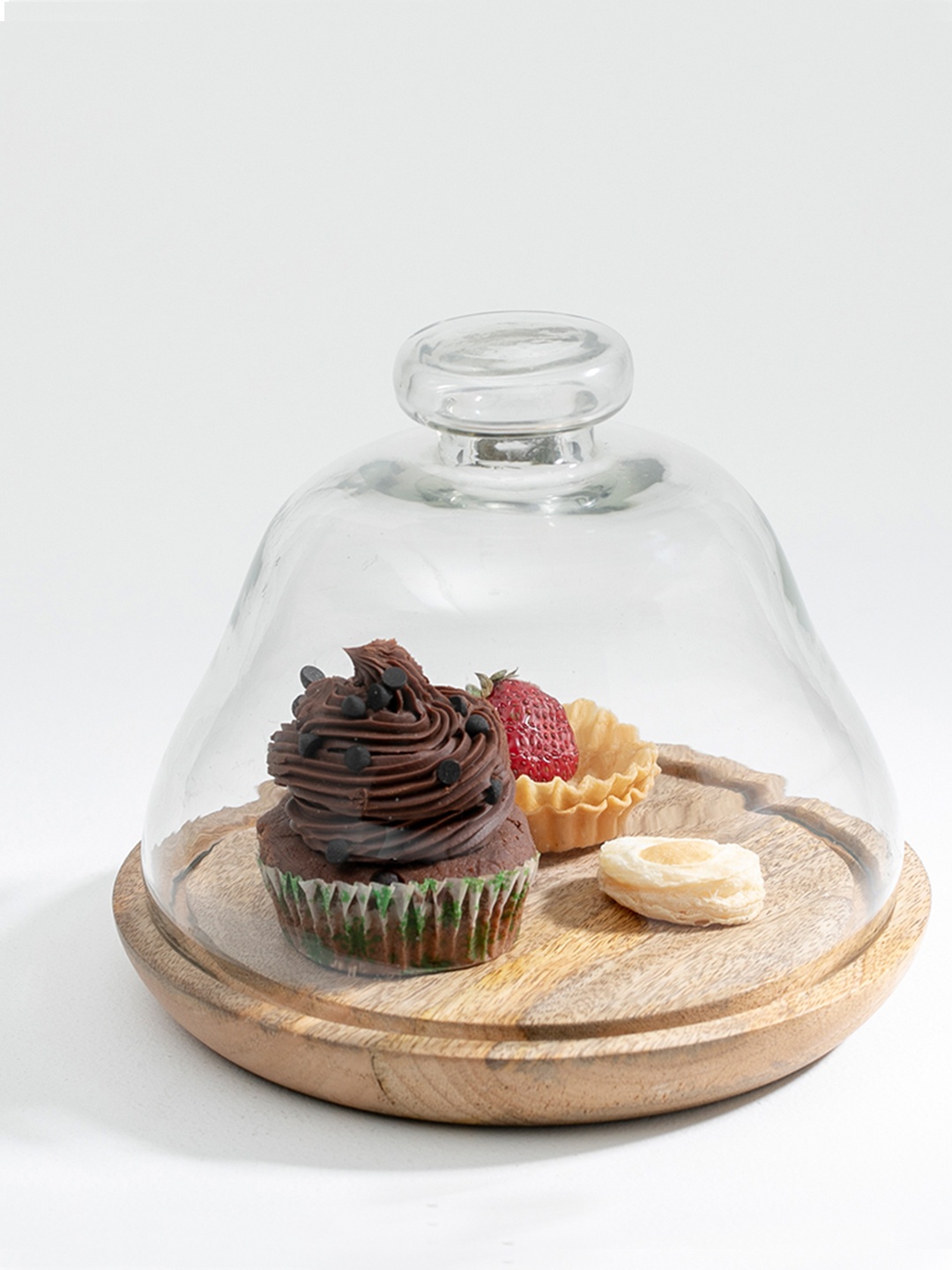 ellementry Transparent & Beige Set of Cake Stand with Cloche