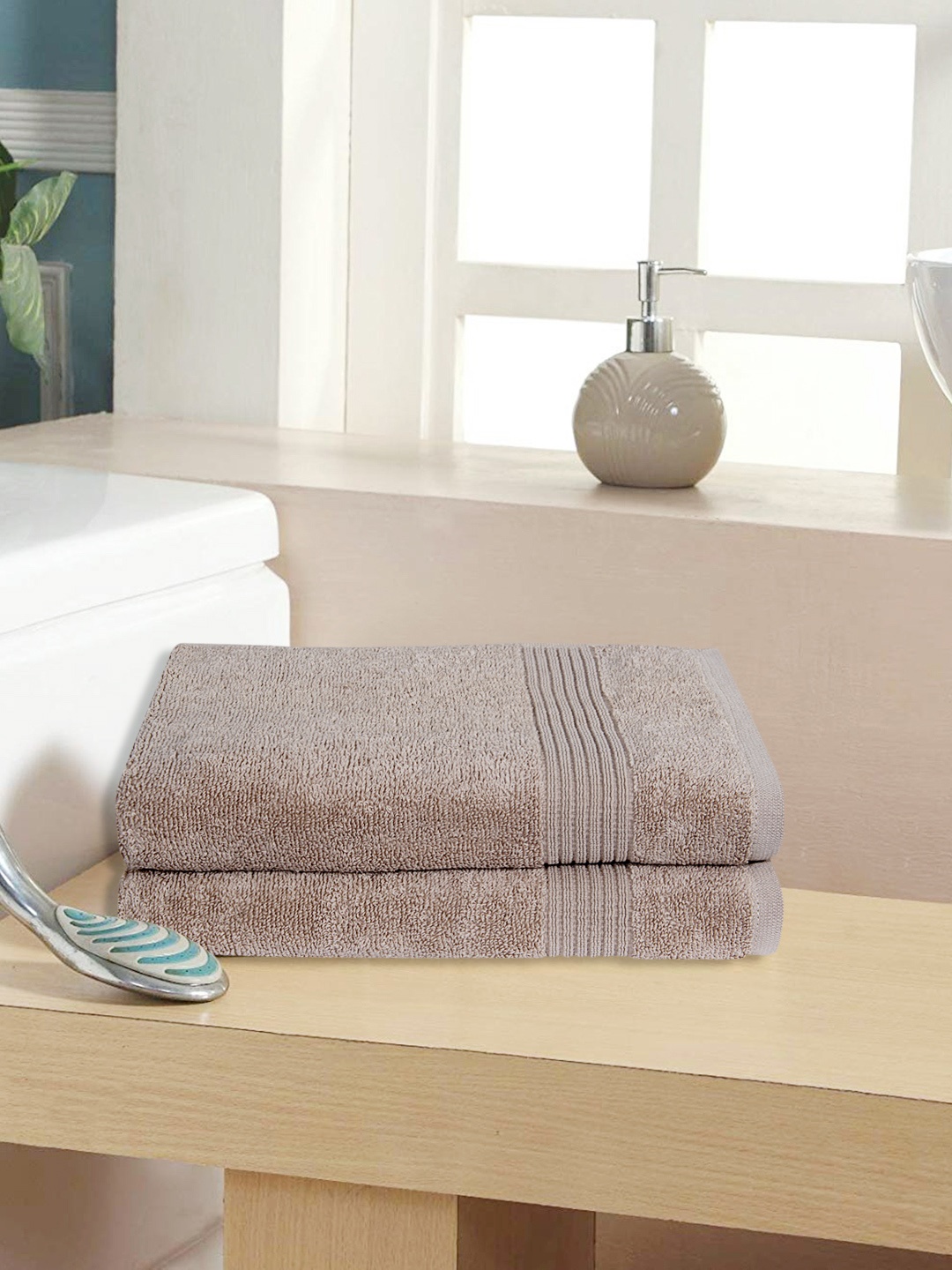 

ROMEE Set Of 2 Brown Solid 400 GSM Large Bath Towels