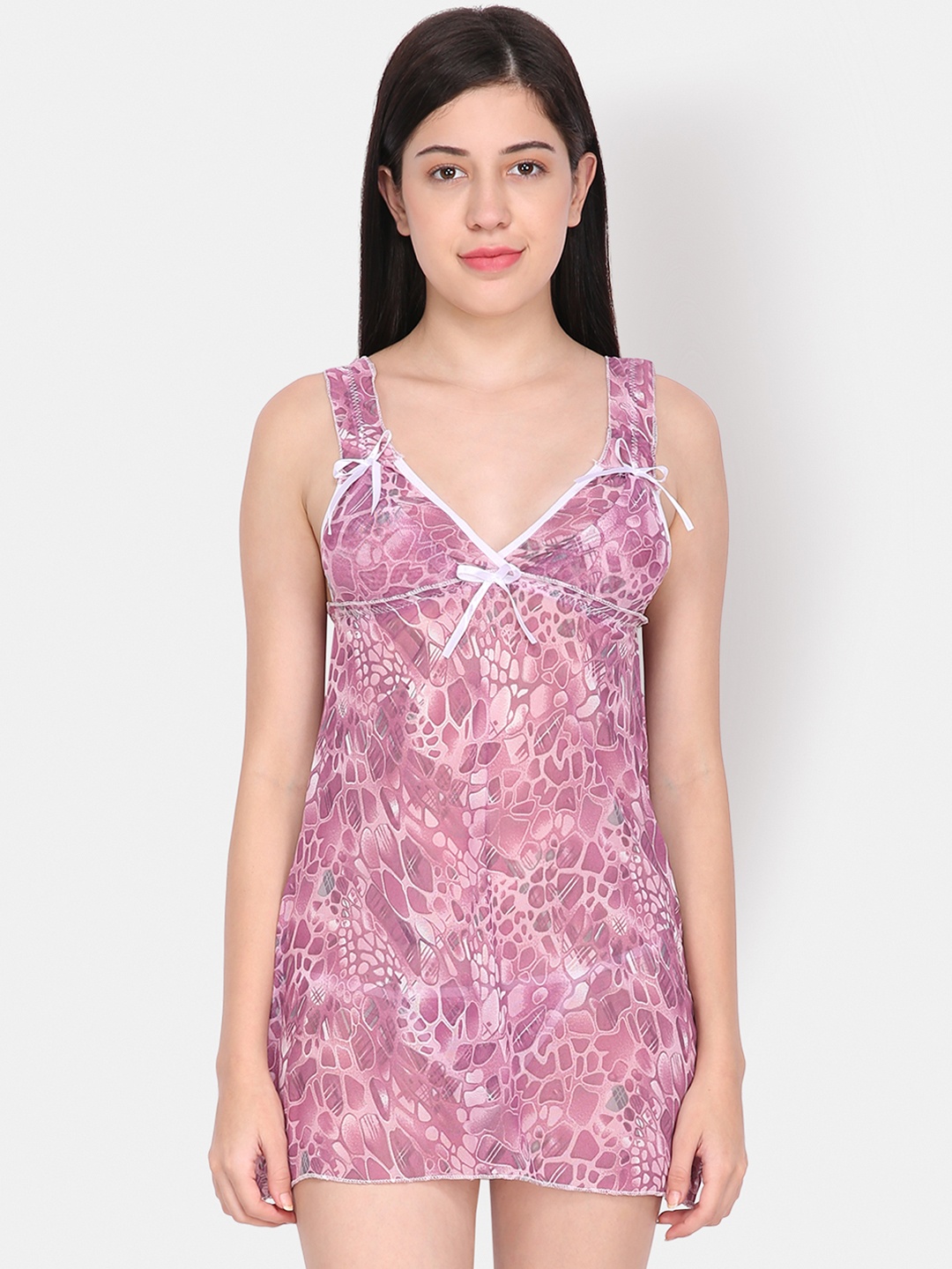 

Ms.Lingies Purple & White Printed Baby Doll