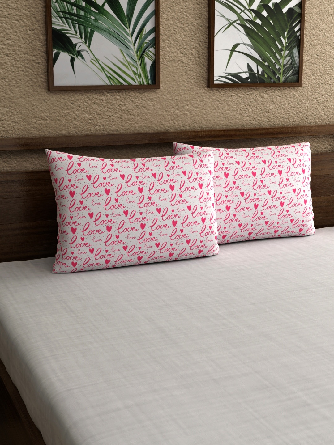 

My Room Set Of 2 White & Pink Printed 210TC Pillow Covers
