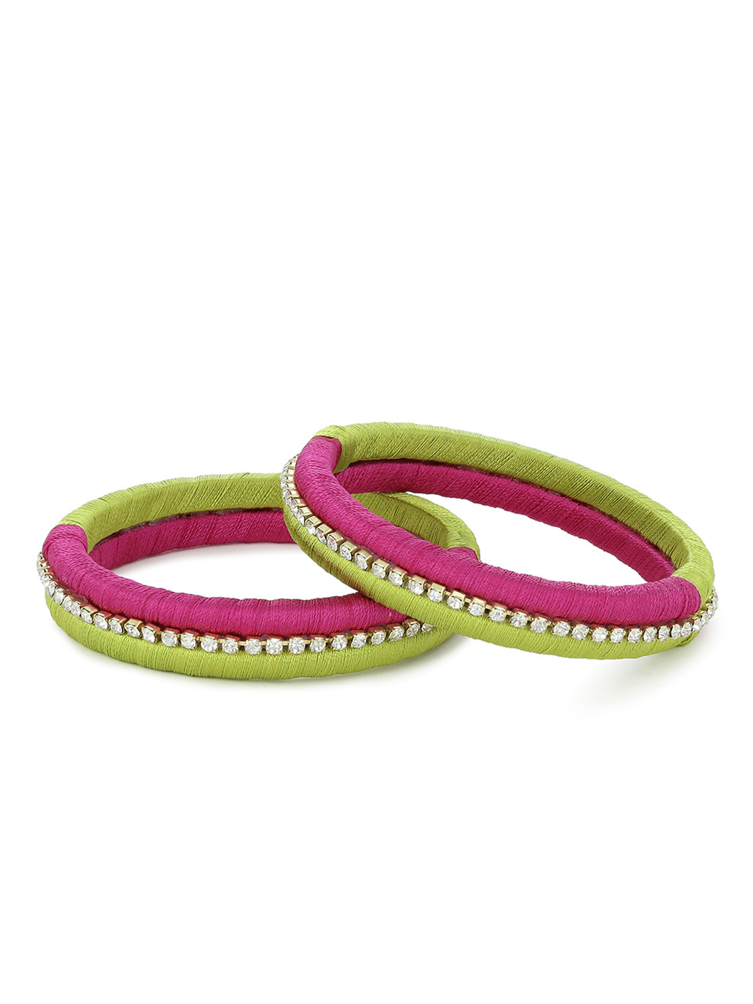

AKSHARA Girls Set of 2 Pink & Green Stone-Studded Handcrafted Silk Thread Bangles