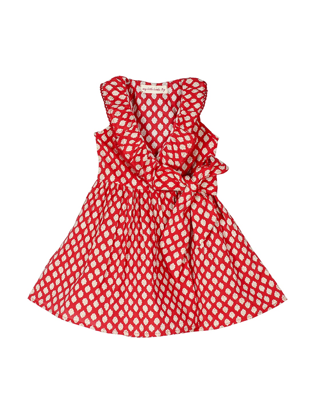 

My Little Lambs Girls Red Printed Wrap Dress