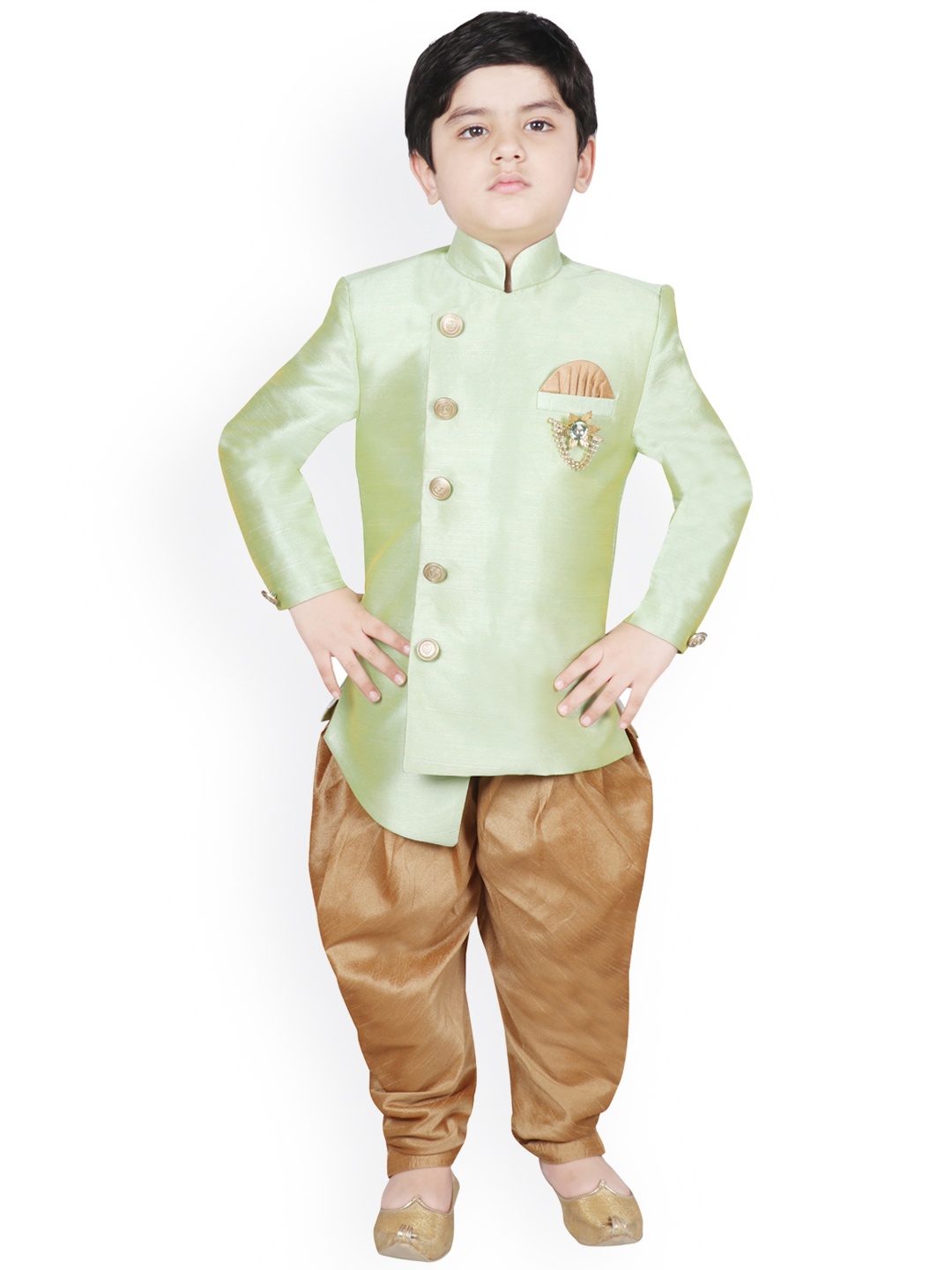 

SG YUVRAJ Boys Sea Green & Brown Sherwani Set