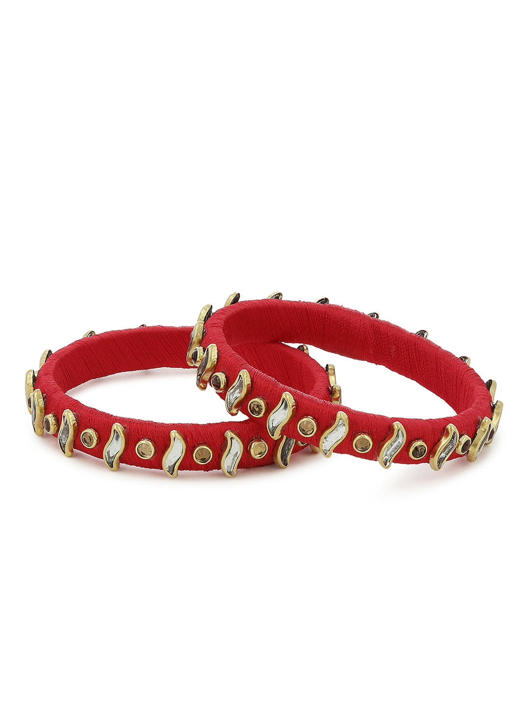 

AKSHARA Girls Set of 2 Red & White Kundan-Studded Handcrafted Silk Thread Bangles