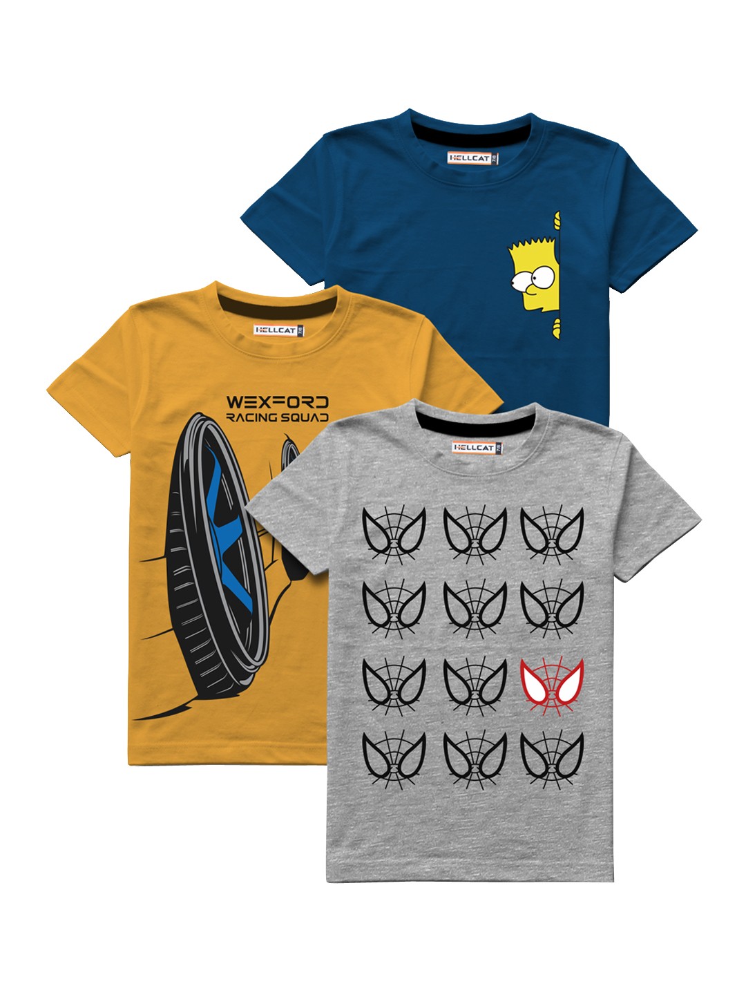 

HELLCAT Boys Pack Of 3 Multicoloured Printed Round Neck T-shirts, Multi
