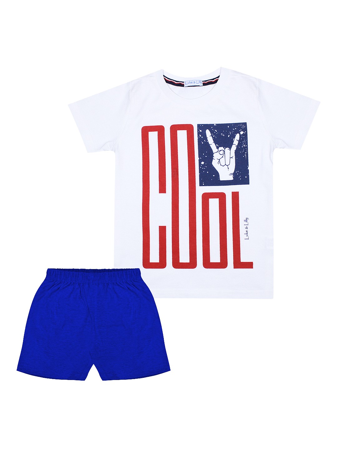

Luke & Lilly Boys White & Blue Printed T-shirt with Shorts