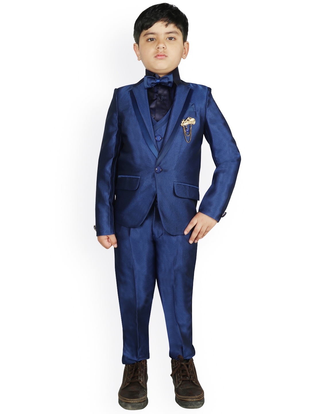 

SG YUVRAJ Boys Blue Self Design Single-Breasted Party Suit