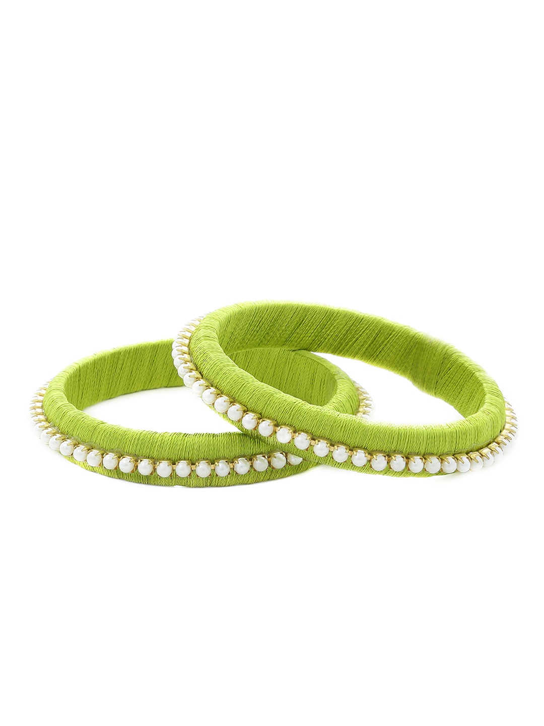 

AKSHARA Girls Set Of 2 Green & White Beaded Handcrafted Bangles