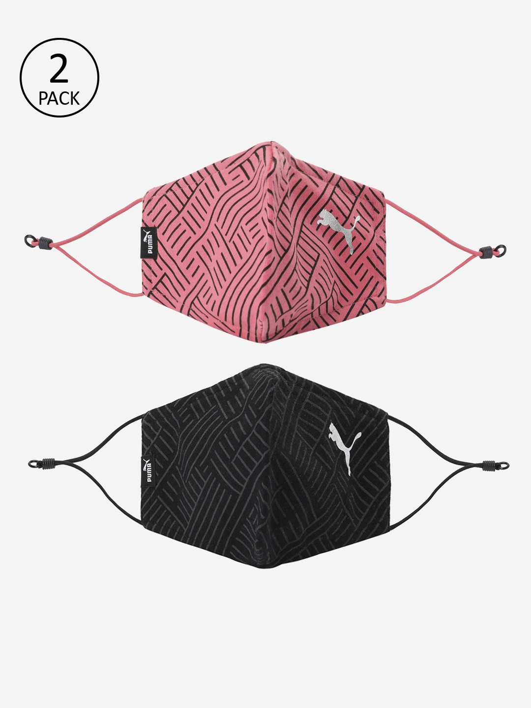 

Puma Unisex Pack of 2 Pcs Black & Pink Reusable 5-Ply Protective Outdoor Masks