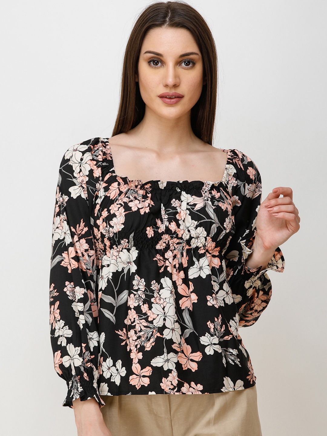 

Cation Women Black Printed A-Line Top