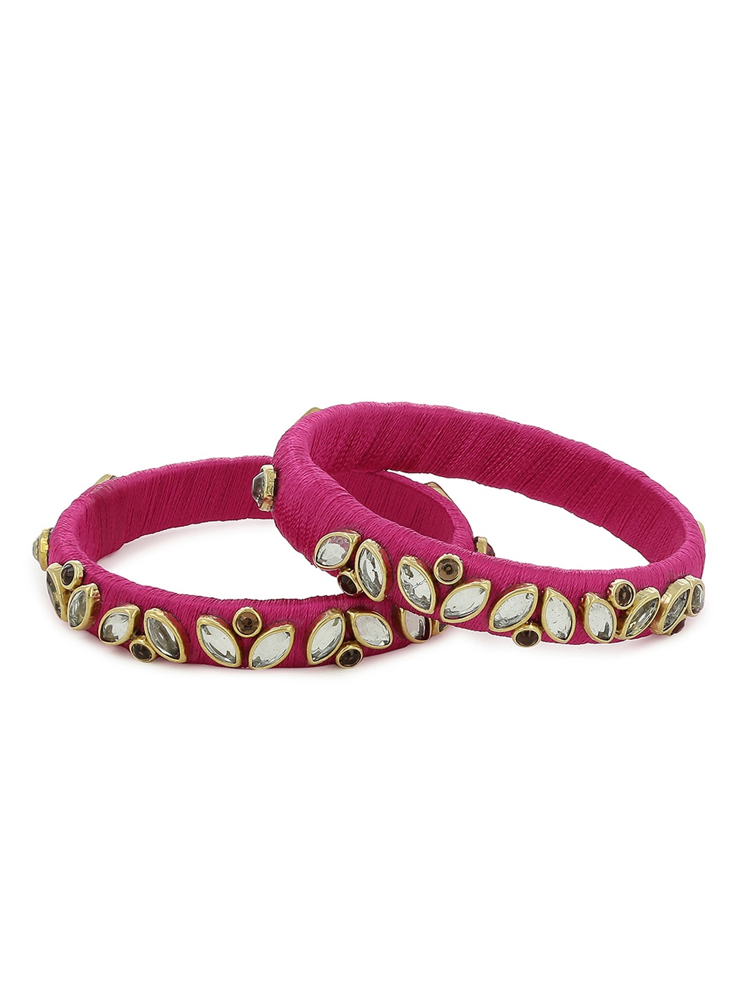 

AKSHARA Girls Set of 2 Pink & White Kundan-Studded Handcrafted Silk Thread Bangles