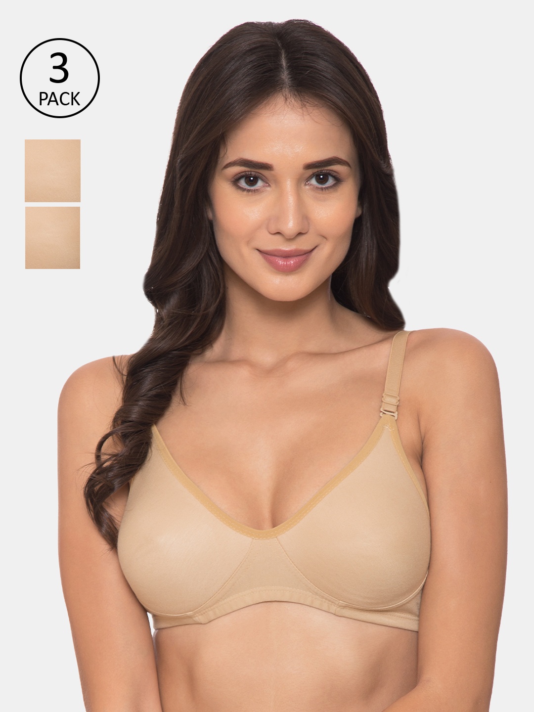 Souminie Pack Of 3 Solid Non-Wired Non Padded T-shirt Bras, Beige
