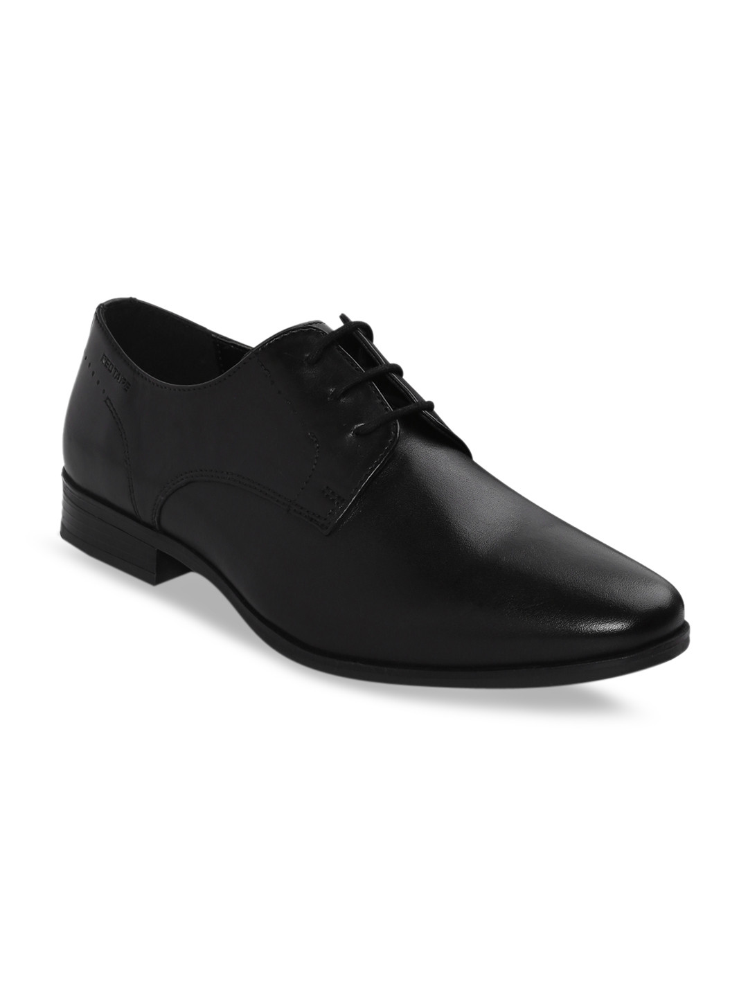 

Red Tape Men Black Solid Leather Formal Derbys