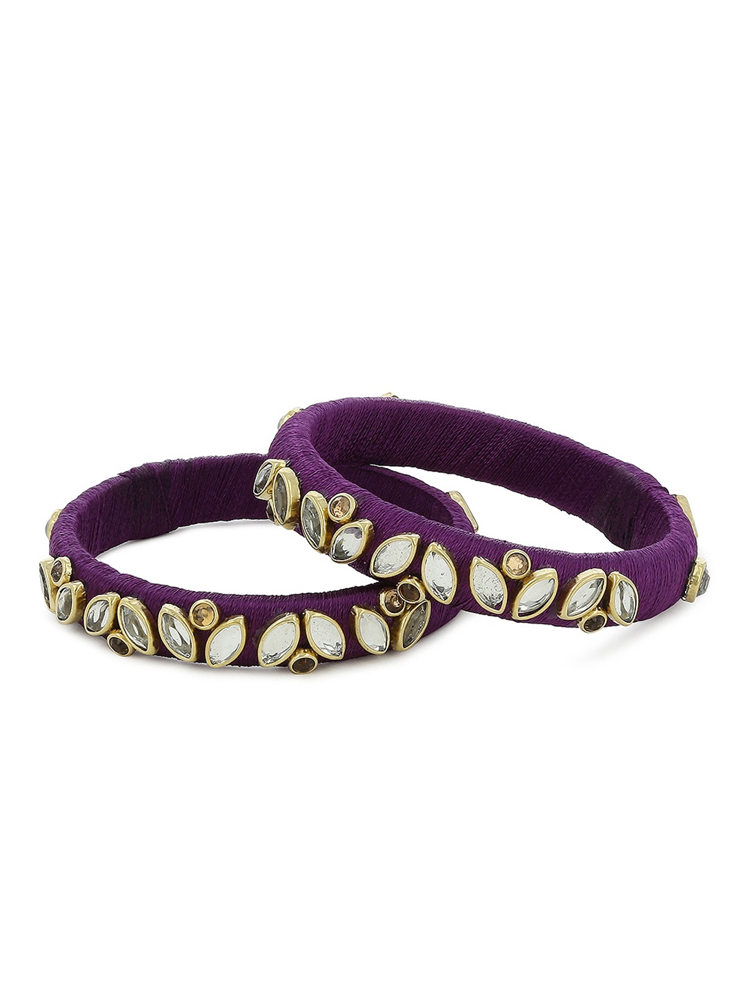 

AKSHARA Girls Set of 2 Purple & White Kundan-Studded Handcrafted Silk Thread Bangles