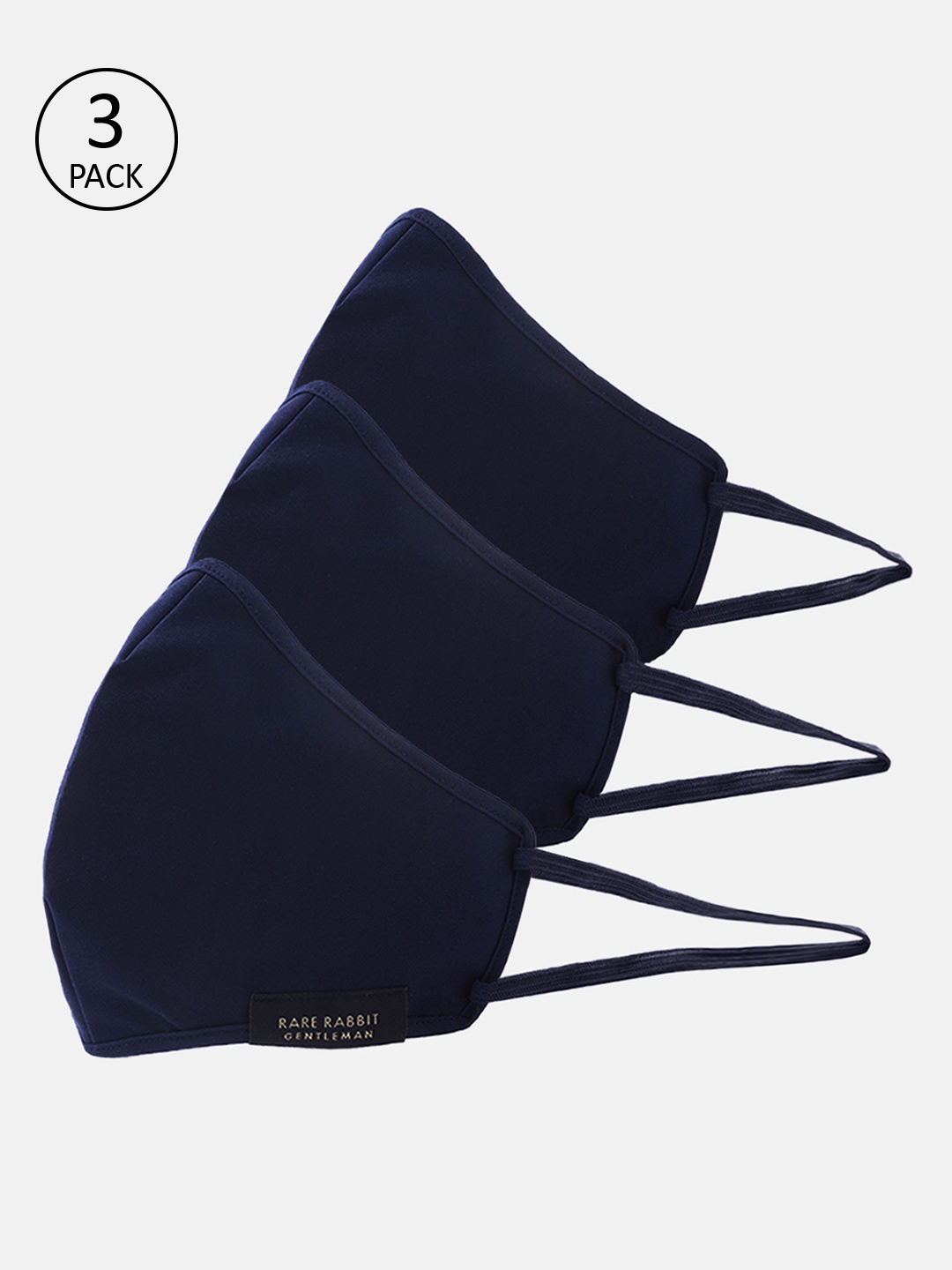 RARE RABBIT Unisex 3Pcs 3Ply Protective Outdoor Face Masks, Navy blue