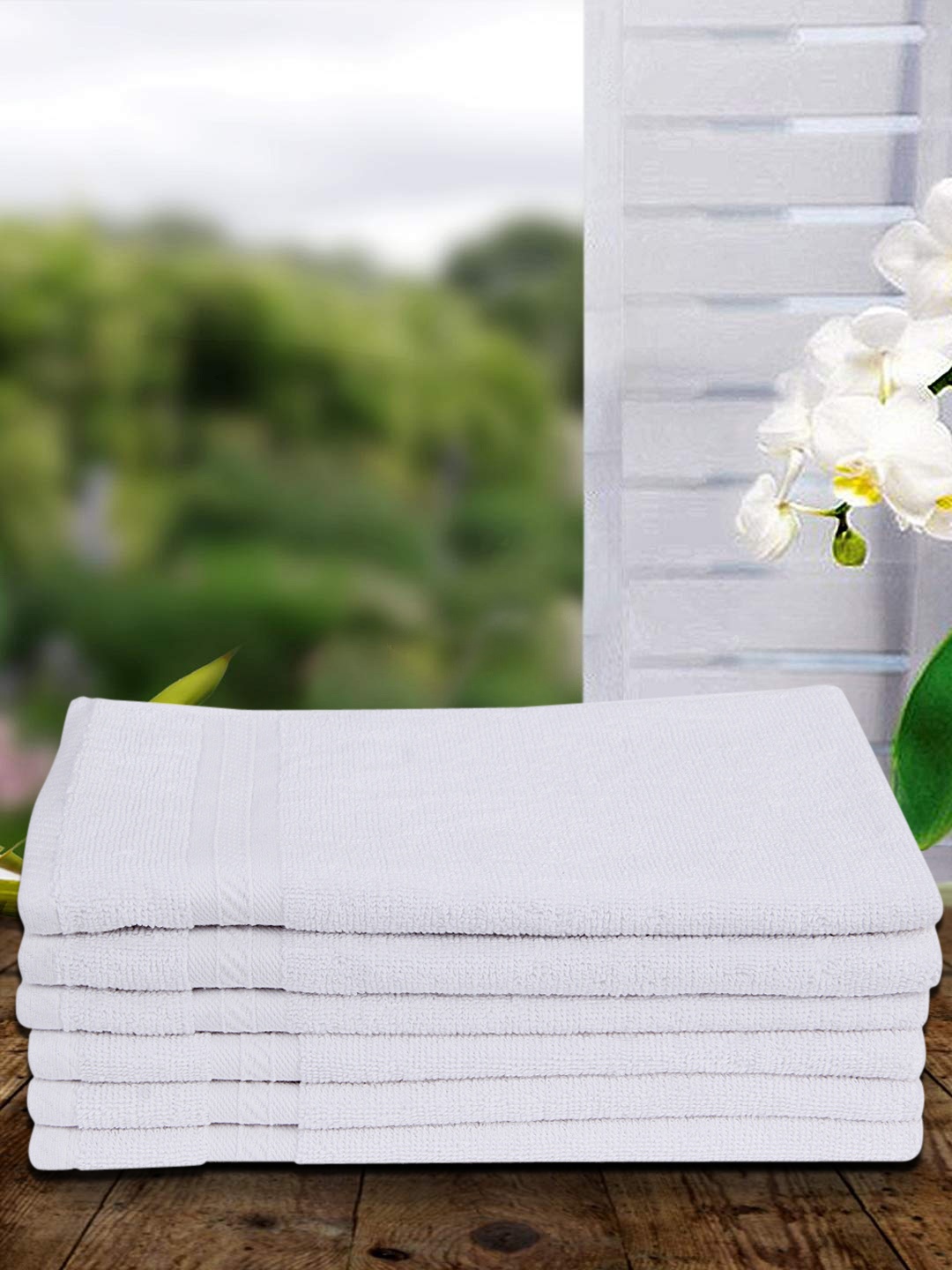 

ROMEE Set Of 6 White Solid 250 GSM Small Hand Towels