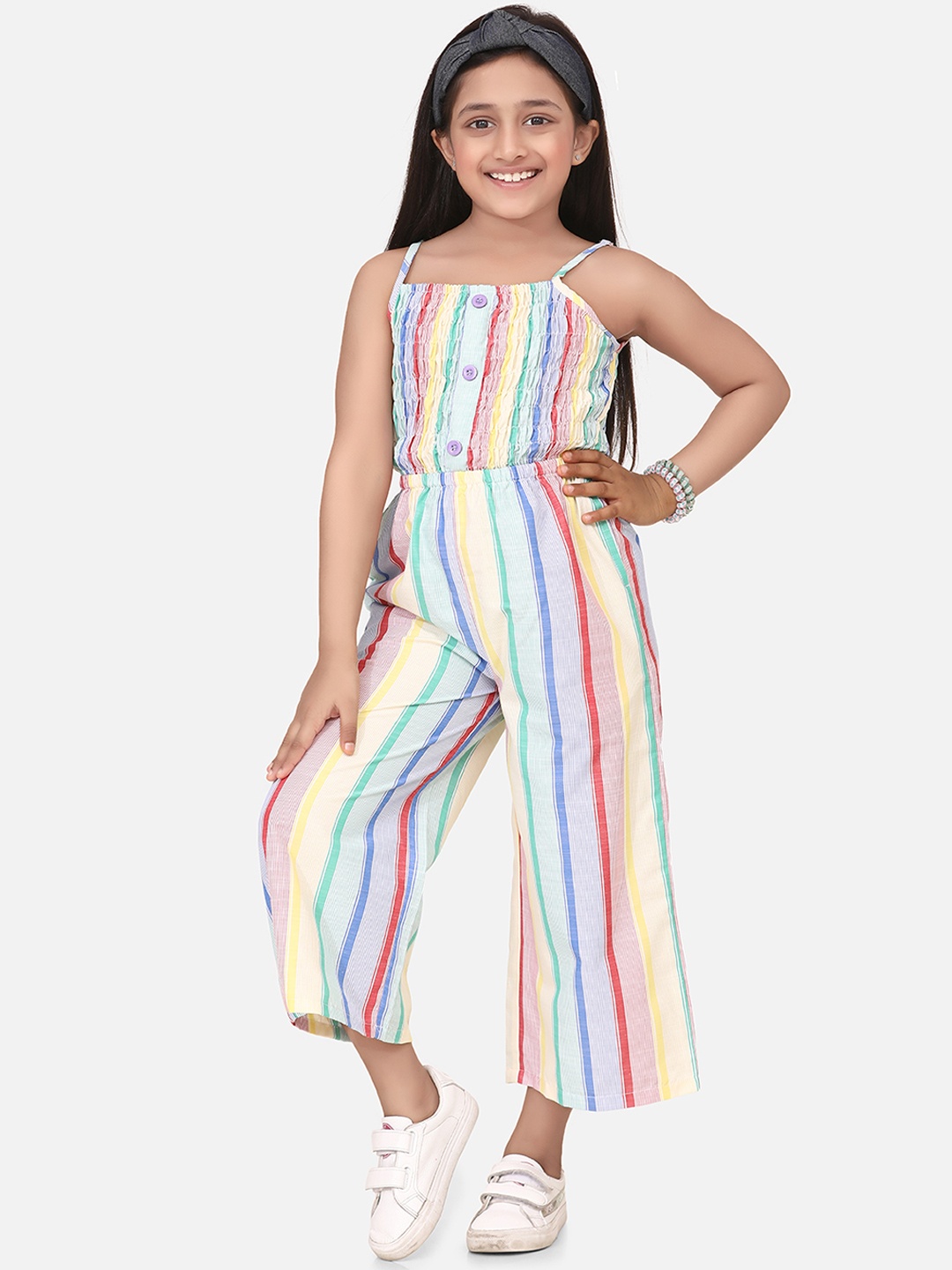 

StyleStone Girls Multicoloured Striped Basic Jumpsuit, Multi
