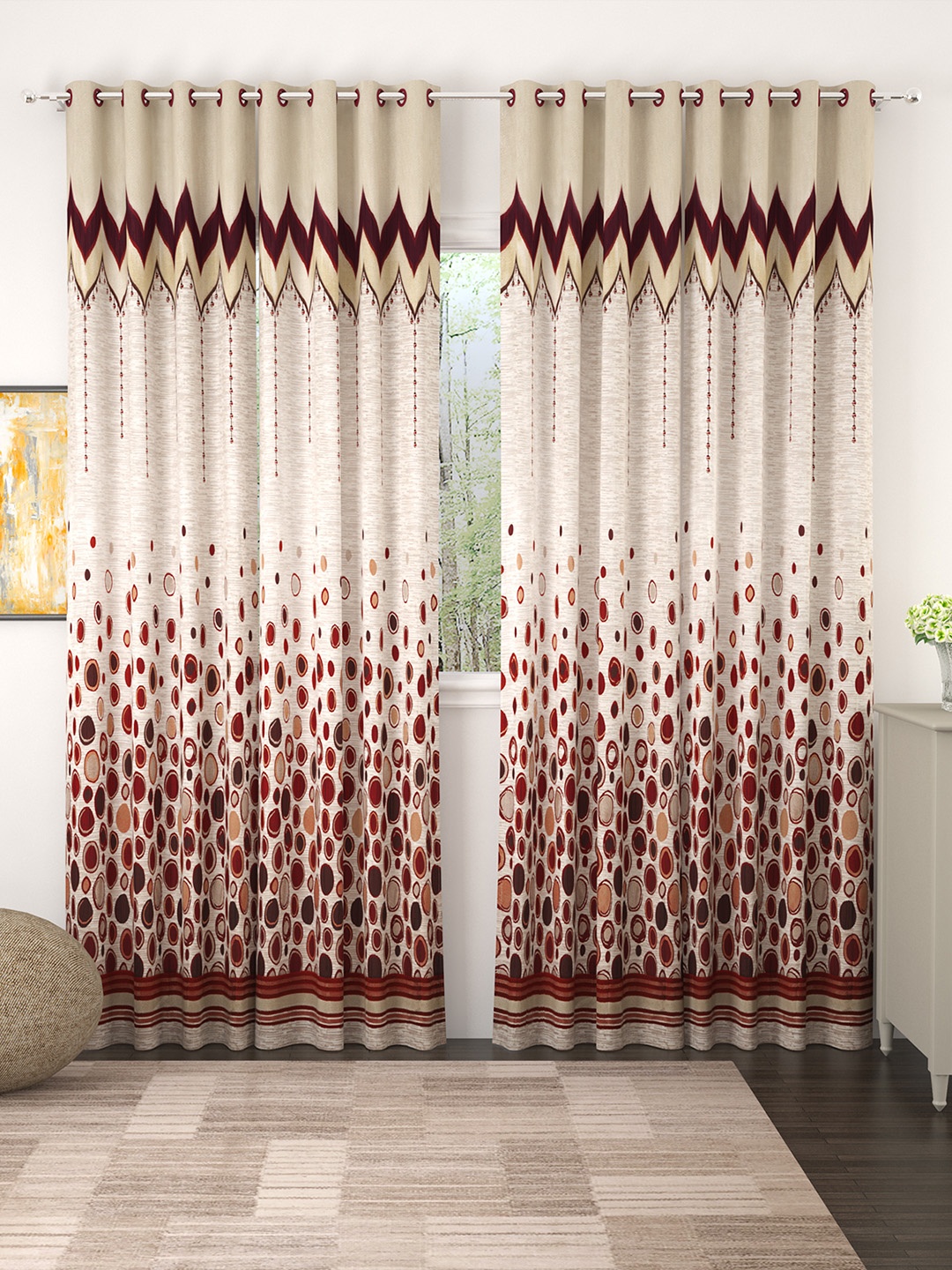 

Story@home Beige & Brown Set of 4 Long Door Curtains
