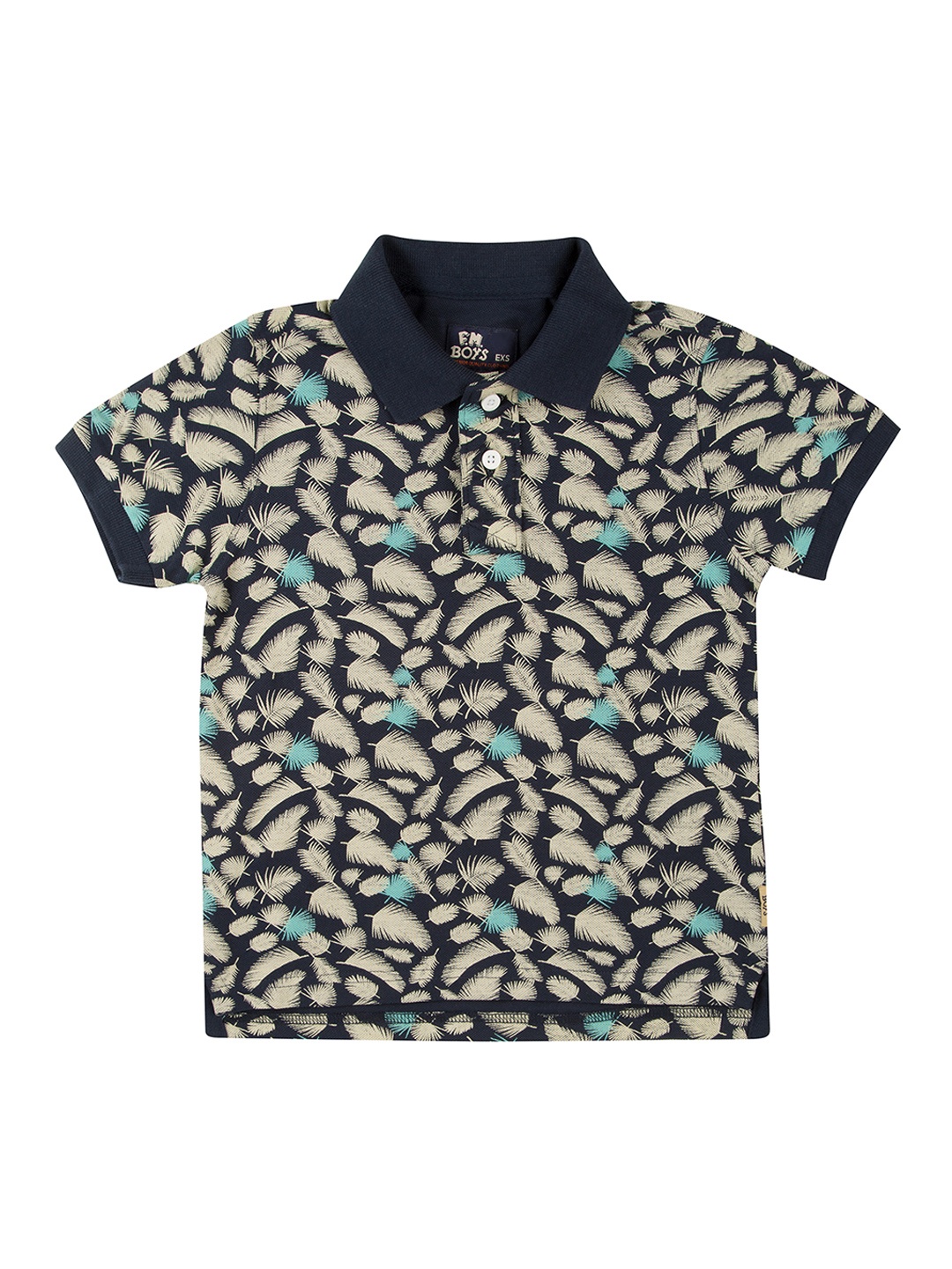 

Flying Machine Boys Blue Printed Polo Collar Pure Cotton T-shirt