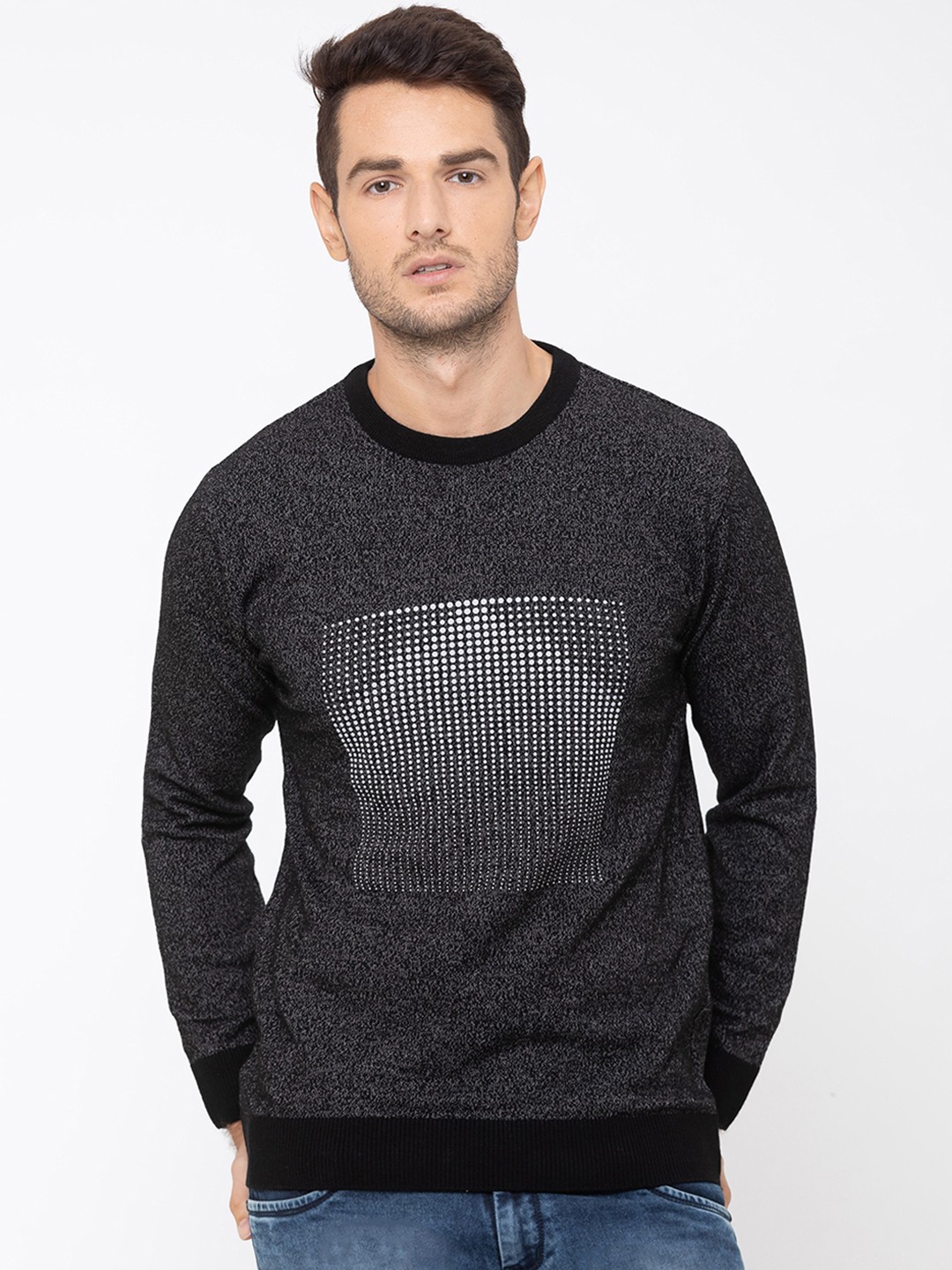 

Globus Men Charcoal Black Printed Pullover Sweater