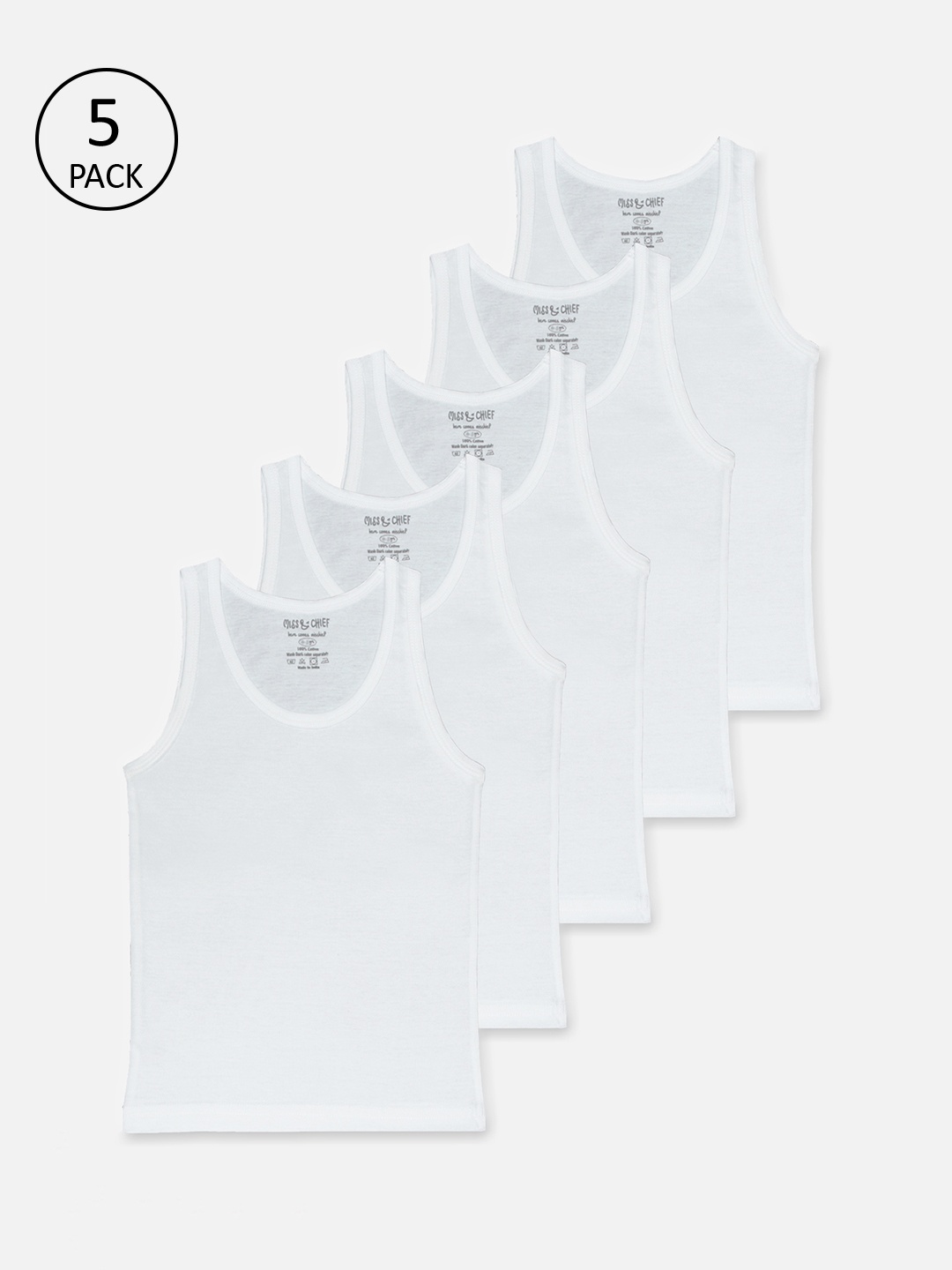 

Miss & Chief Boys Pack Of 5 White Solid Innerwear Vests