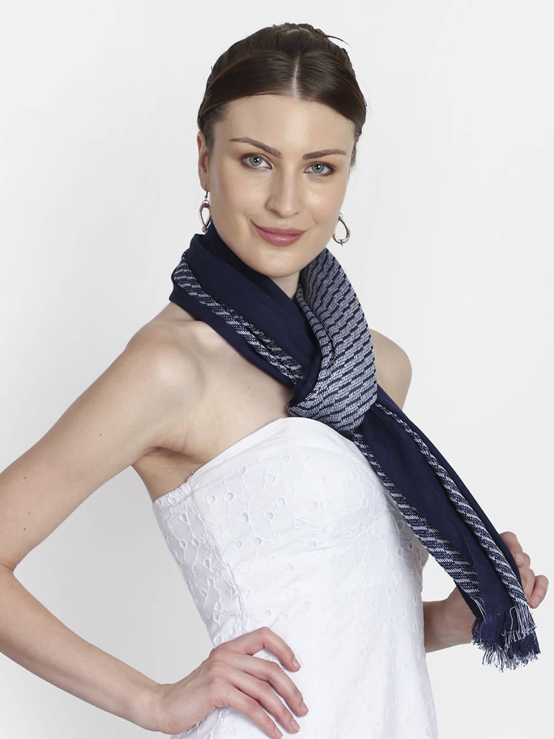 

Anekaant Women Navy Printed Stole, Navy blue