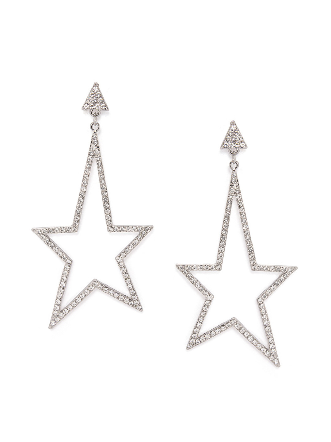 

Rubans Silver-Plated CZ Stone Studded Star Shaped Drop Earrings