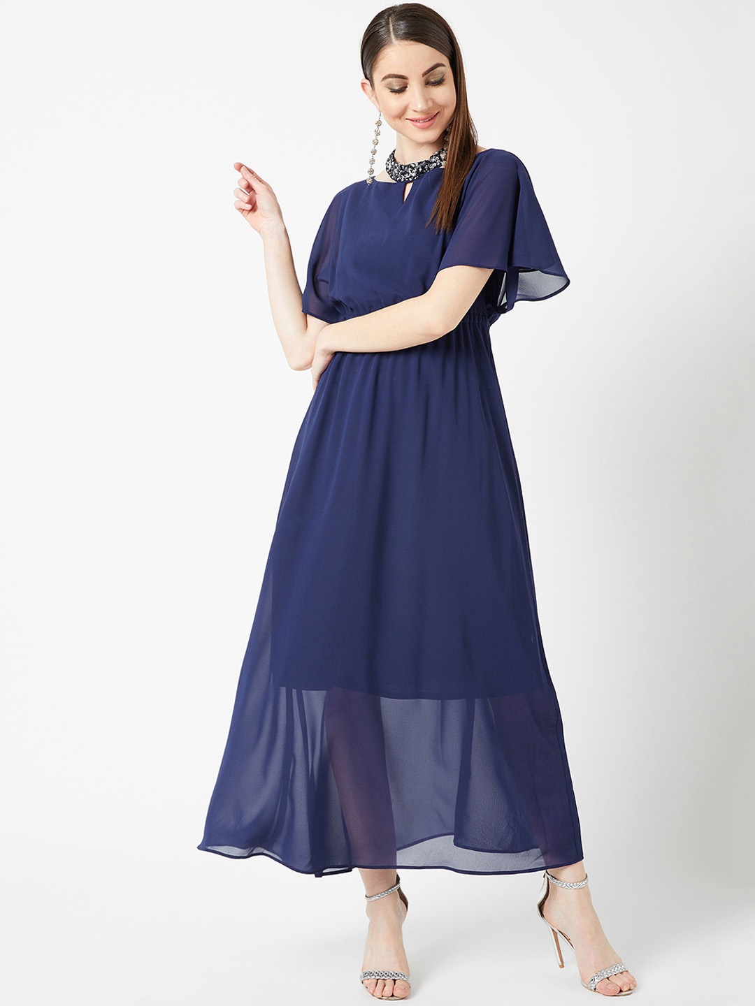

Miss Chase Women Navy Blue Embellished Jewel Collar A-Line Dress