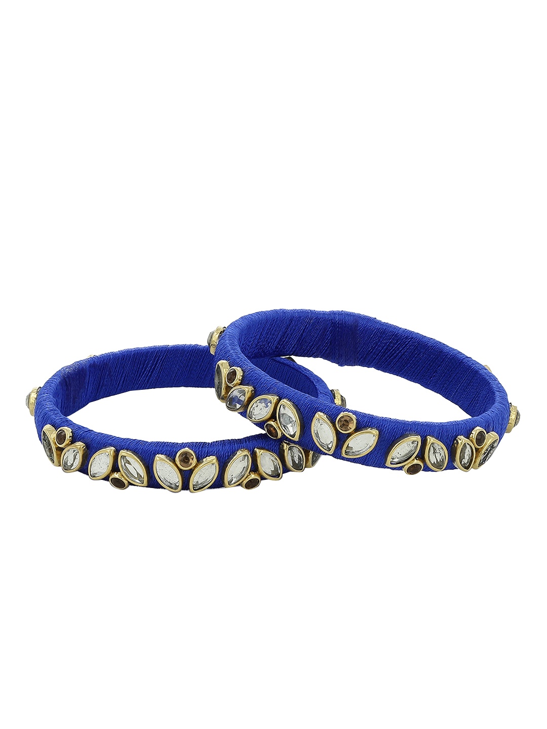 

AKSHARA Girls Set of 2 Blue & White Kundan-Studded Handcrafted Silk Thread Bangles
