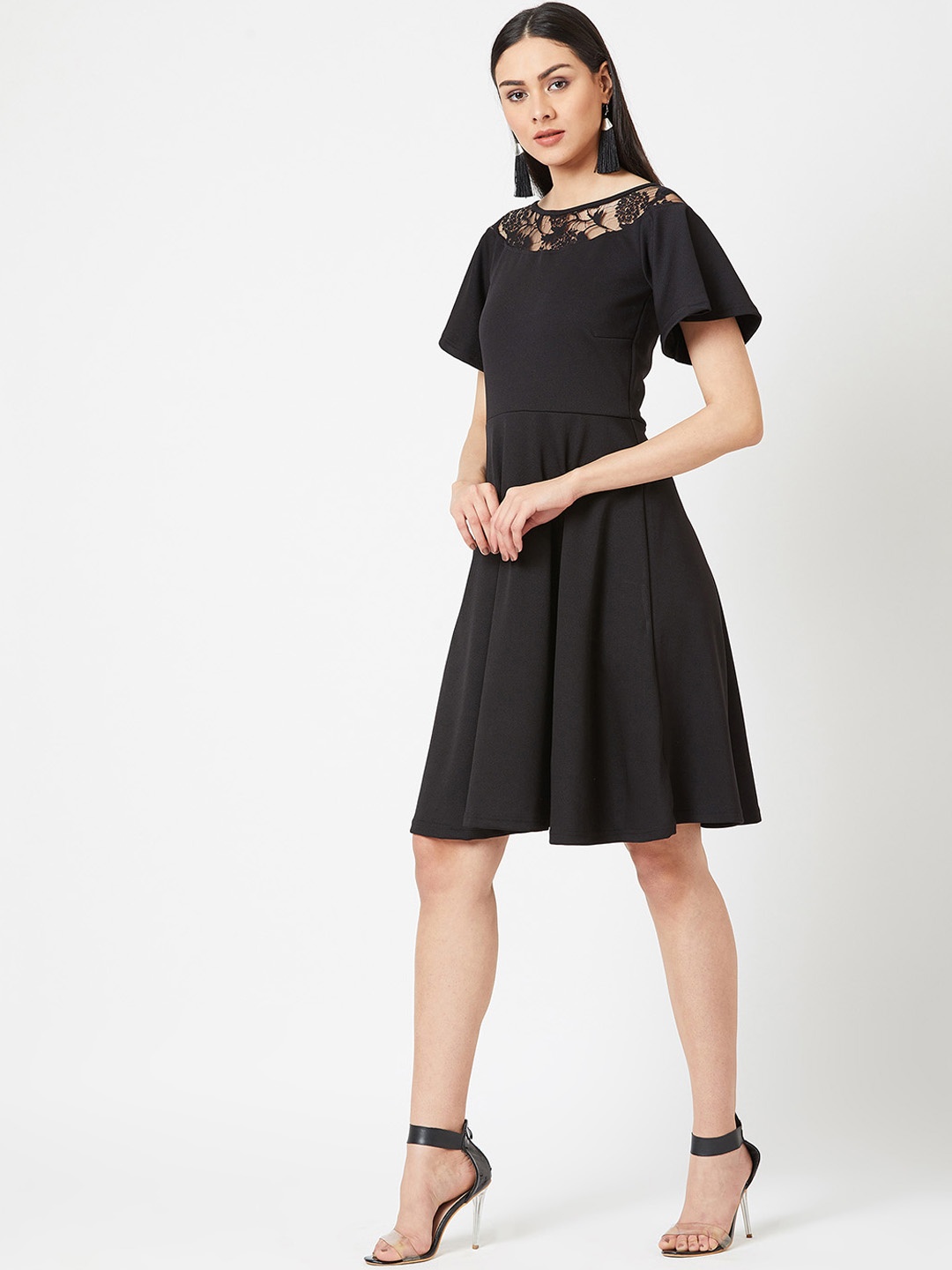 

Miss Chase Women Black Solid A-Line Lace Dress