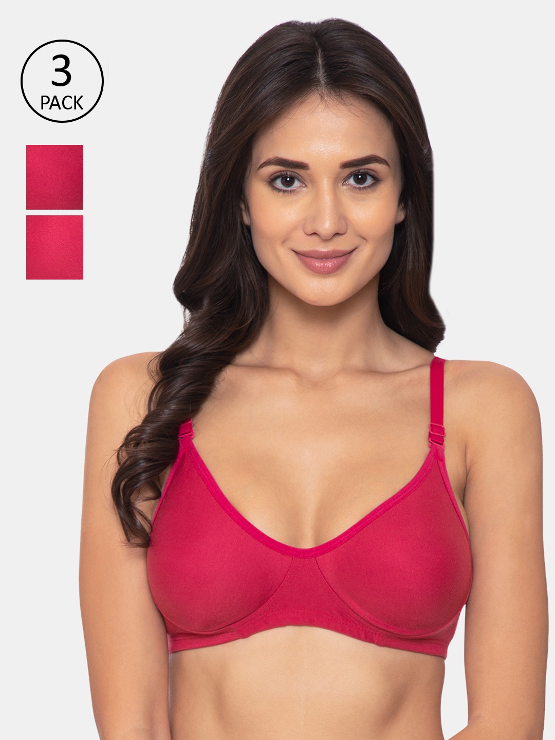 

Souminie Pack of 3 Pink Solid Non-Wired Non Padded T-shirt Bra S-134-3PC-DPK-32D