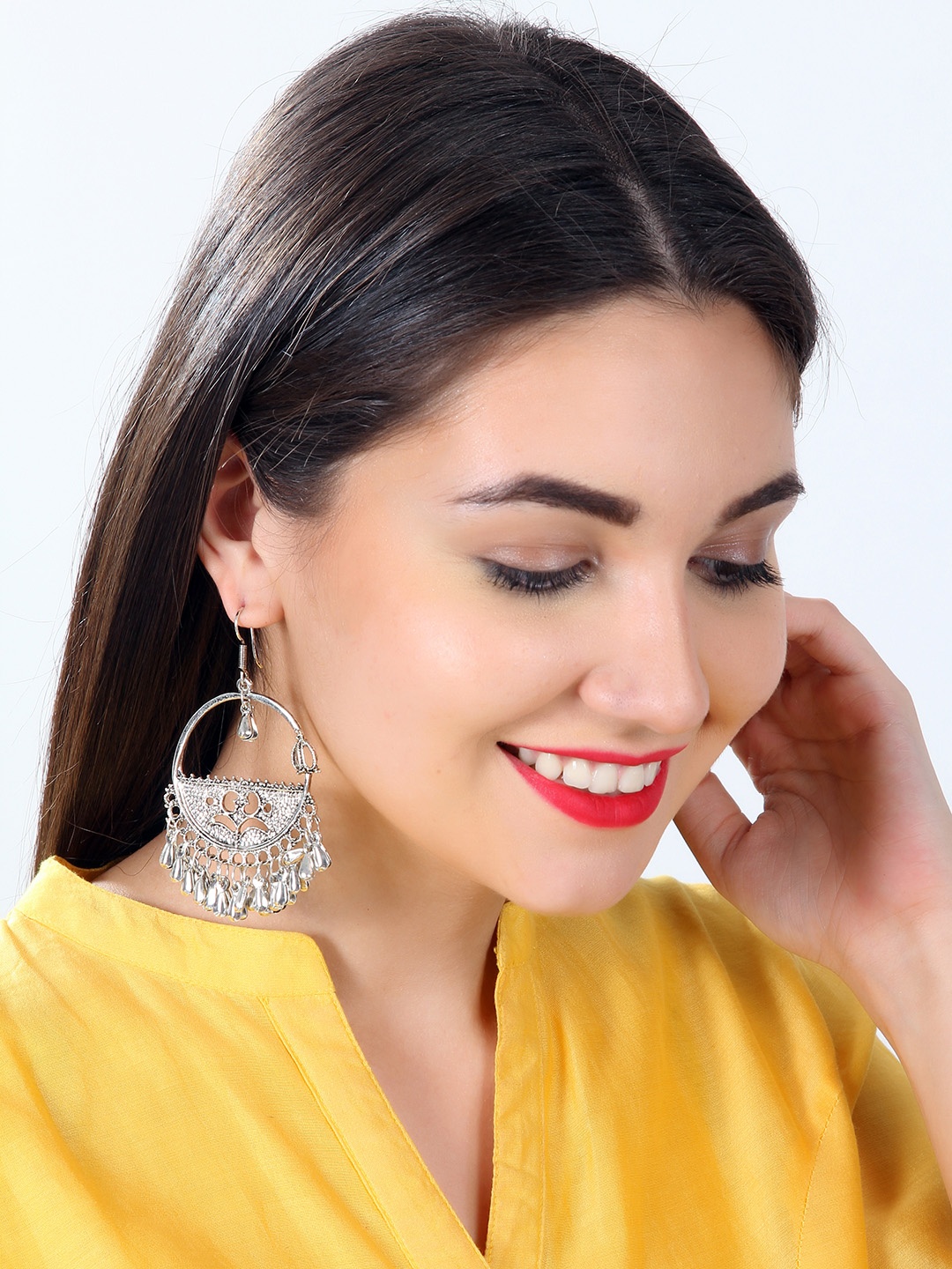 

Rubans Silver Plated Handcrafted Oxidised Chandbali Earrings
