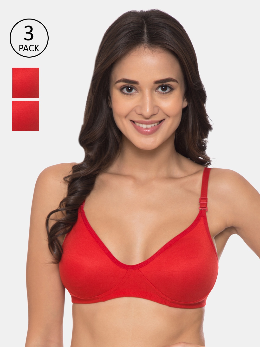

Souminie Pack of 3 Red Solid Non-Wired Non Padded T-shirt Bra S-134-3PC-RD-32D
