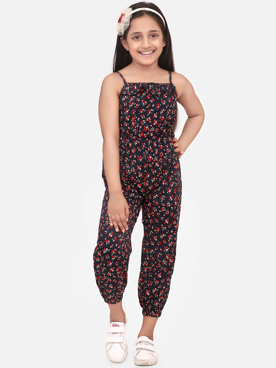 StyleStone Girls Navy Blue & Red Printed Basic Jumpsuit