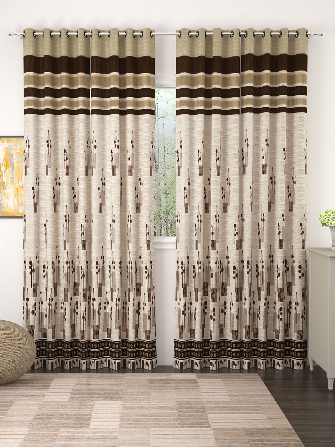 

Story@home Brown & Beige Set of 4 Long Door Curtains