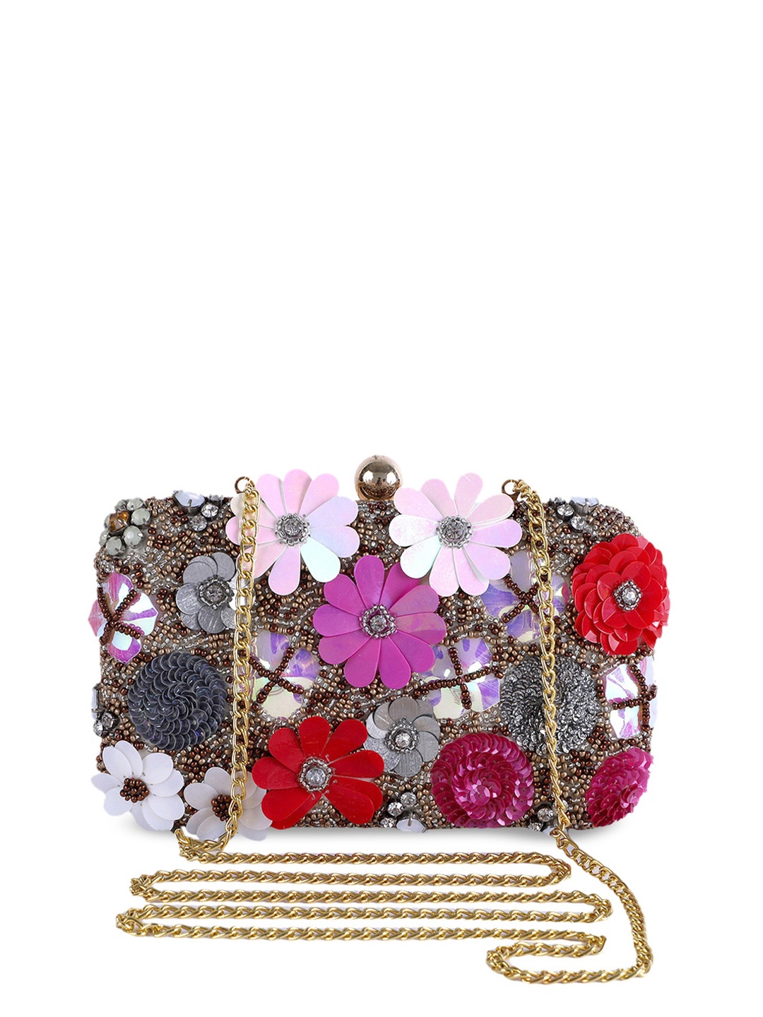 

REZZY Multicoloured Embellished Box Clutche, Multi