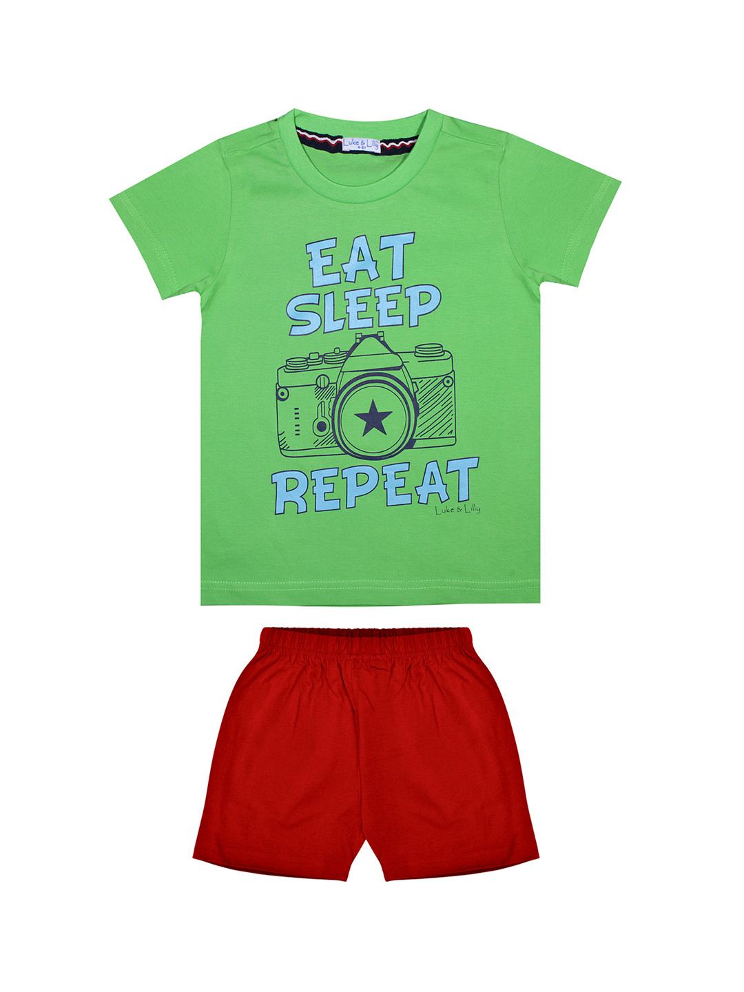 

Luke & Lilly Boys Green & Red Printed T-shirt with Shorts