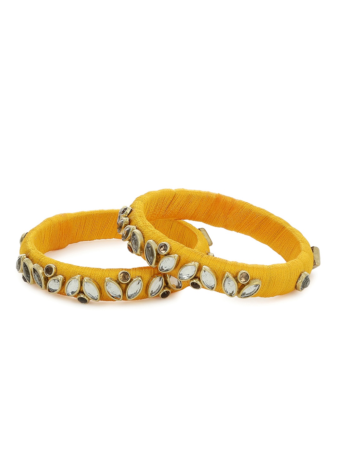 

AKSHARA Set of 2 Yellow & White Kundan-Studded Handcrafted Bangles