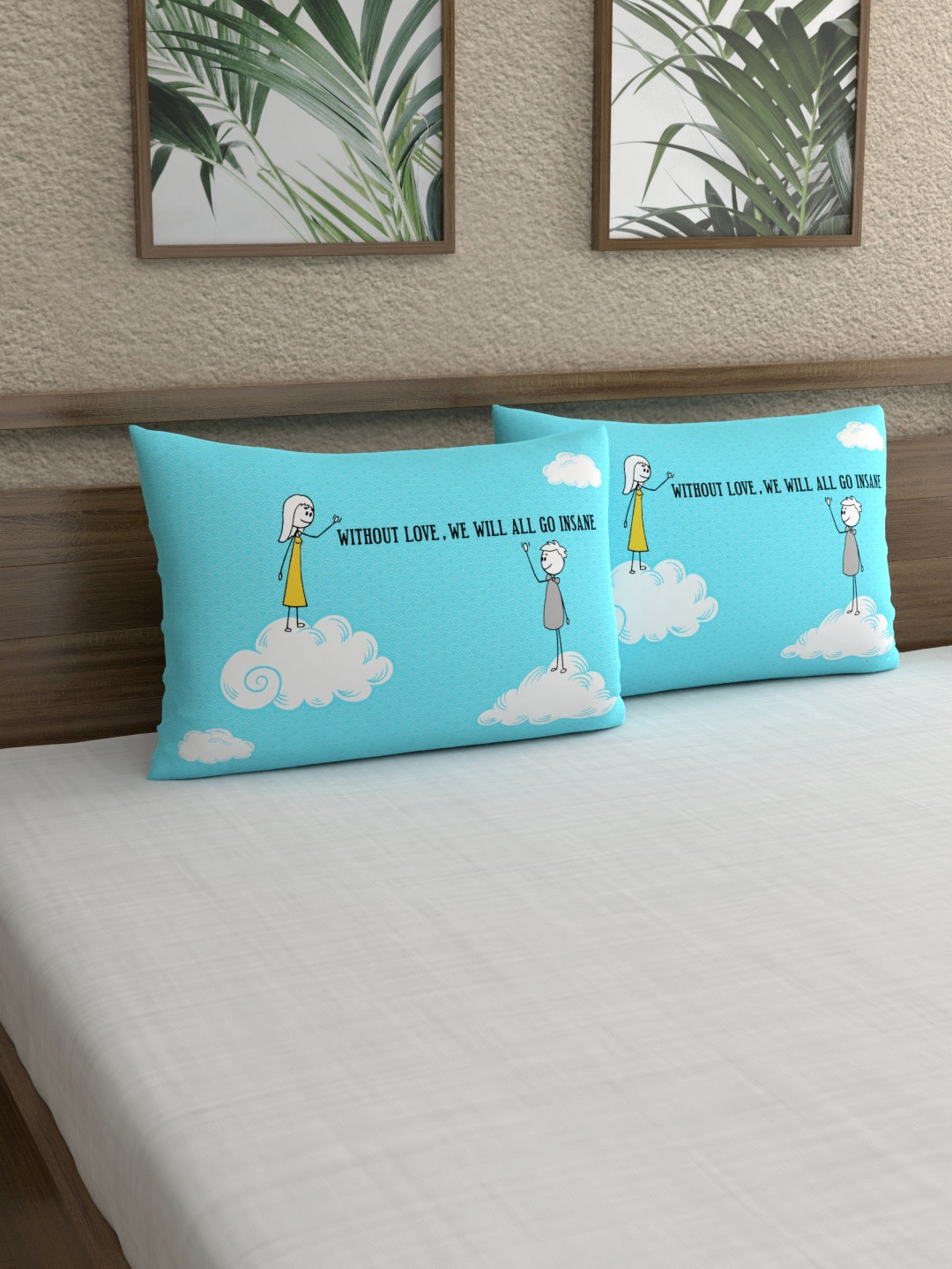 

My Room Set Of 2 Blue & White Abstract Printed 210TC Sateen Pillow Covers